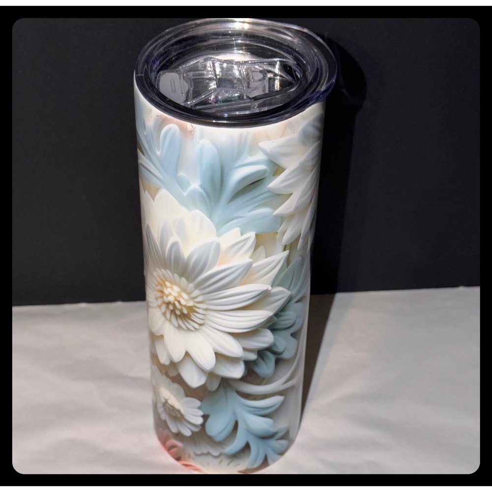 Floral Tumbler Women 20oz Multicolor 3D Effect Flower Insulated Cup